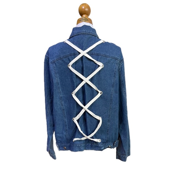 NEW Oversized Denim Lace Cross Back Jacket - Picture 4 of 9